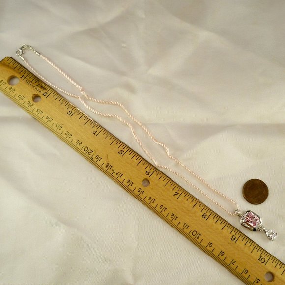 New Victoria Wieck Pink Cubic Zirconias Pink Satan Rope, Chain Silver Necklace - Picture 6 of 8